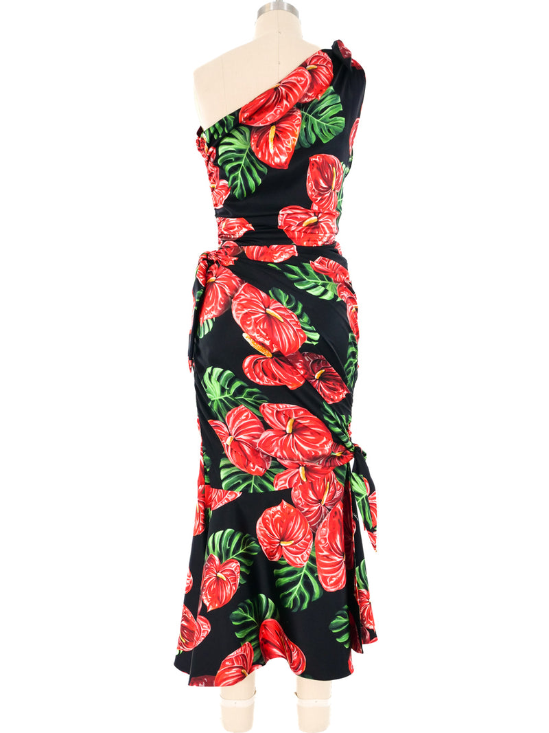 Dolce and Gabbana Ruched Anthurium Print Gown Dress arcadeshops.com