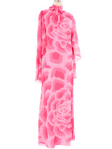 Hanae Mori Rose Printed Silk Caftan Dress arcadeshops.com