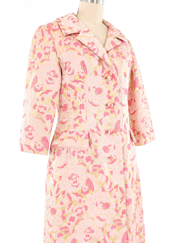 Metallic Floral Brocade Maxi Coat Outerwear arcadeshops.com