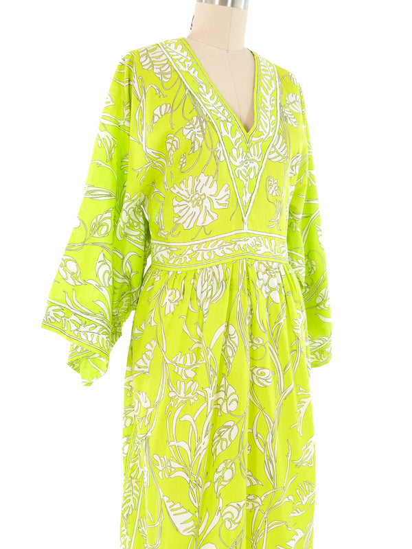 Emilio Pucci Palm Printed Chartreuse Caftan Dress arcadeshops.com