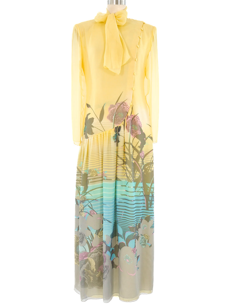 Hanae Mori Mixed Print Chiffon Maxi Dress Dress arcadeshops.com