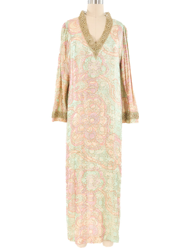 Metallic Pastel Brocade Caftan Dress arcadeshops.com