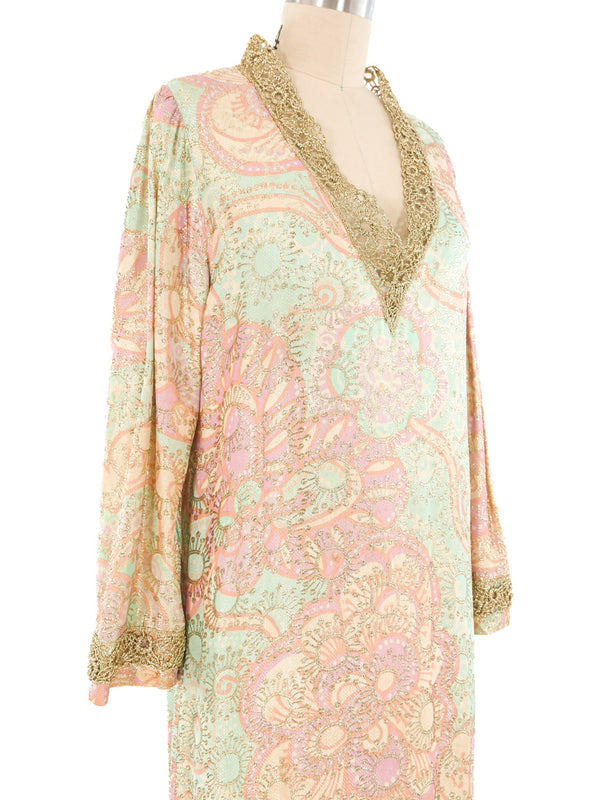 Metallic Pastel Brocade Caftan Dress arcadeshops.com