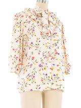 Oscar de la Renta Floral Jacquard Ruffle Blouse Top arcadeshops.com