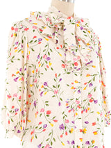 Oscar de la Renta Floral Jacquard Ruffle Blouse Top arcadeshops.com