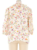 Oscar de la Renta Floral Jacquard Ruffle Blouse Top arcadeshops.com