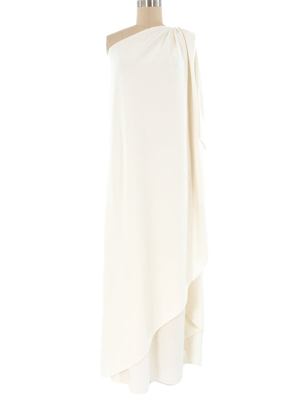 Halston IV Ivory One Shoulder Jersey Gown Dress arcadeshops.com