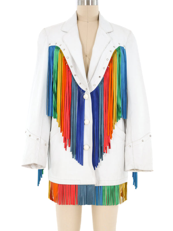 Rainbow Fringed Leather Jacket Jacket arcadeshops.com