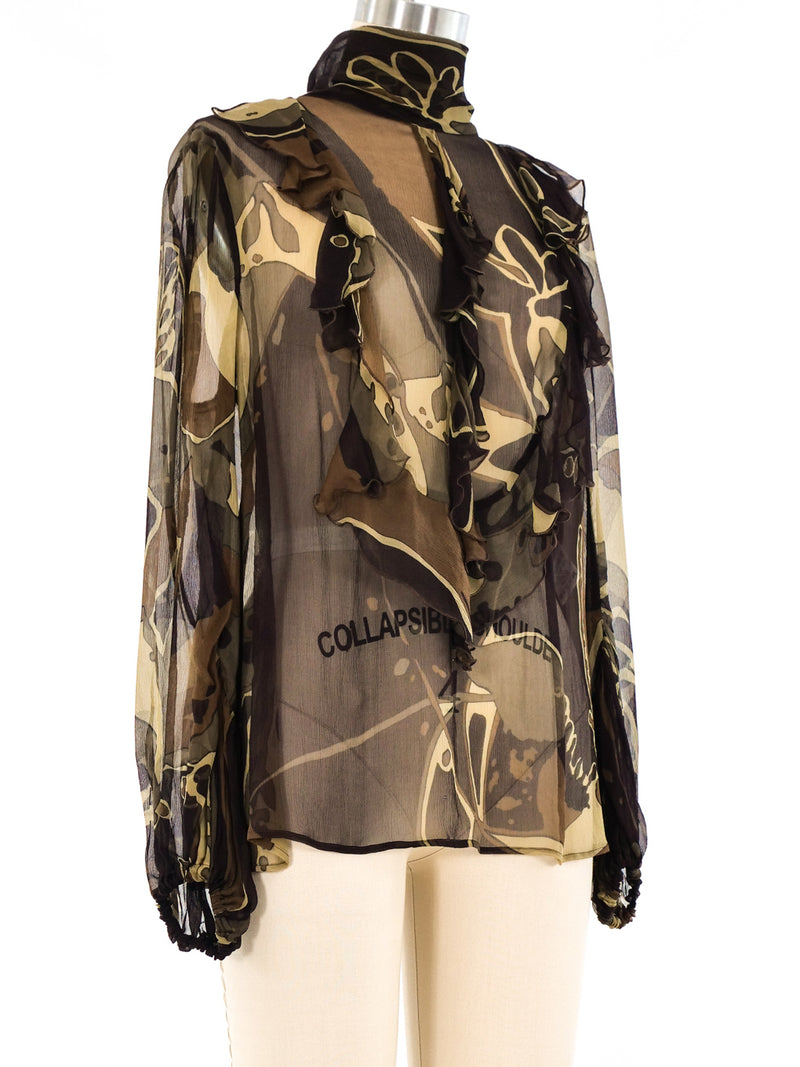 Escada Printed Silk Ruffle Blouse Top arcadeshops.com