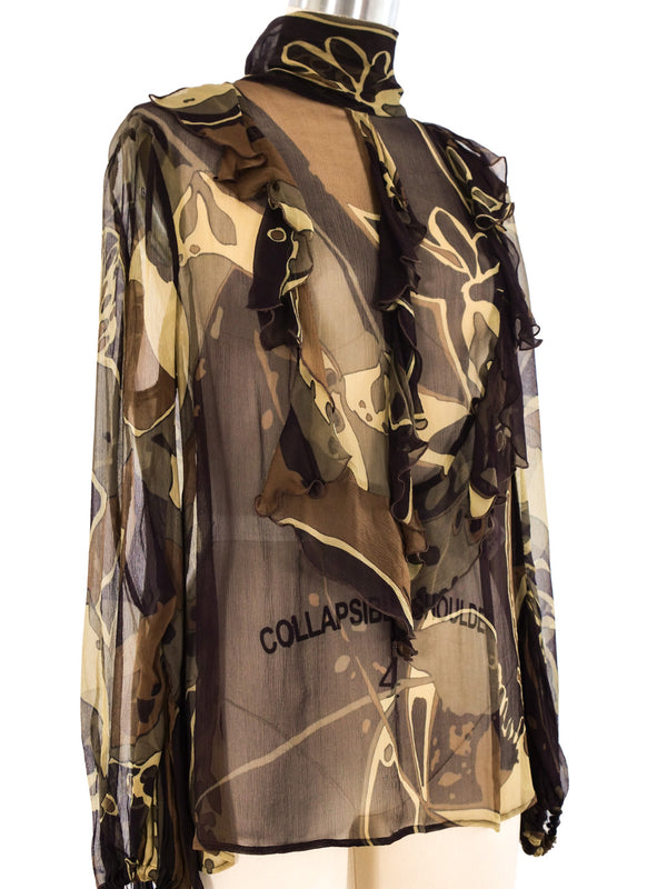 Escada Printed Silk Ruffle Blouse Top arcadeshops.com