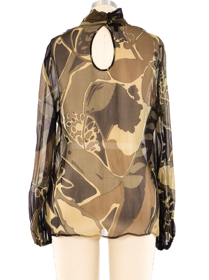 Escada Printed Silk Ruffle Blouse Top arcadeshops.com