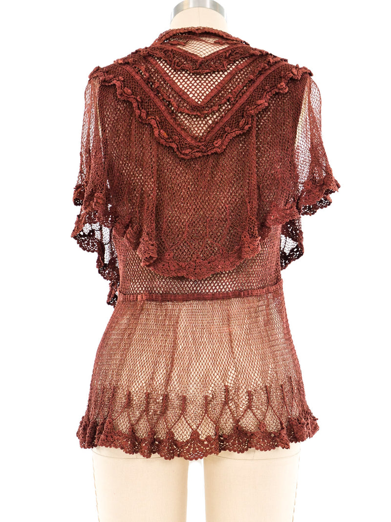 Chocolate Button Front Crochet Top Top arcadeshops.com