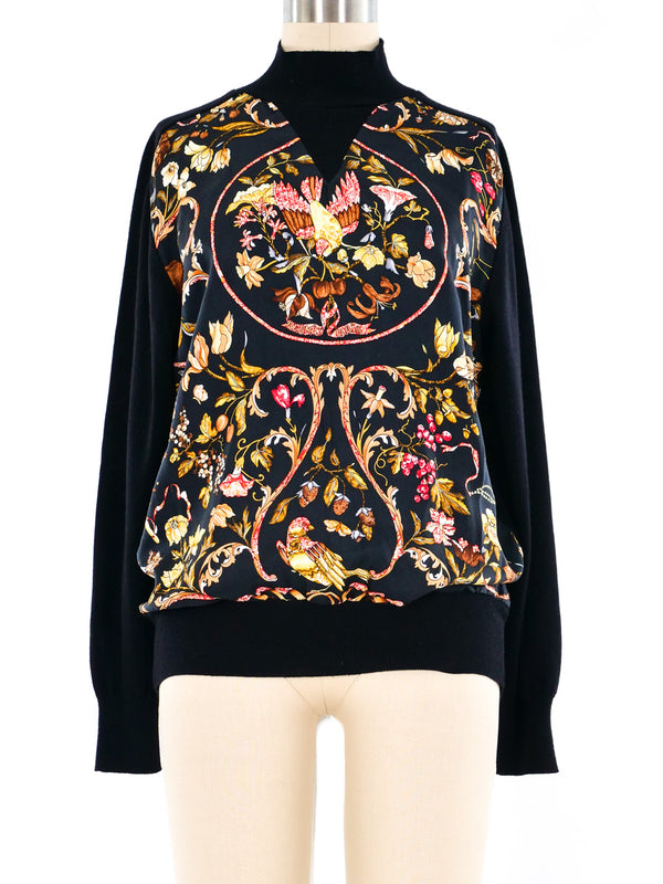 Hermes Printed Silk Panel Sweater Top arcadeshops.com
