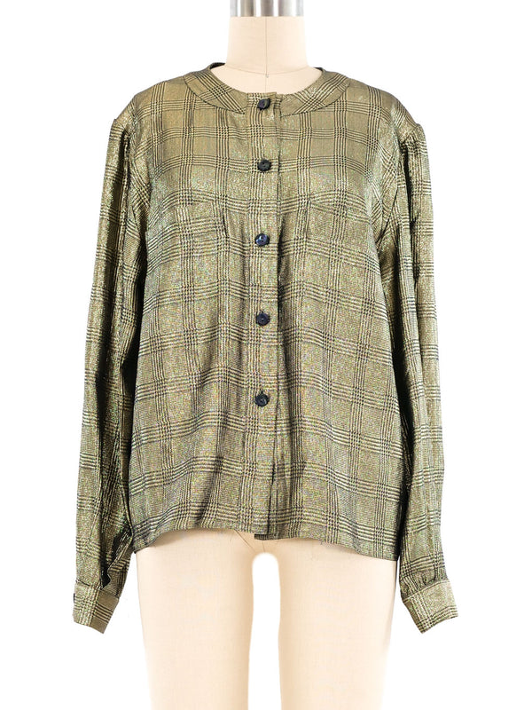Chloe Metallic Lurex Checkered Blouse Top arcadeshops.com