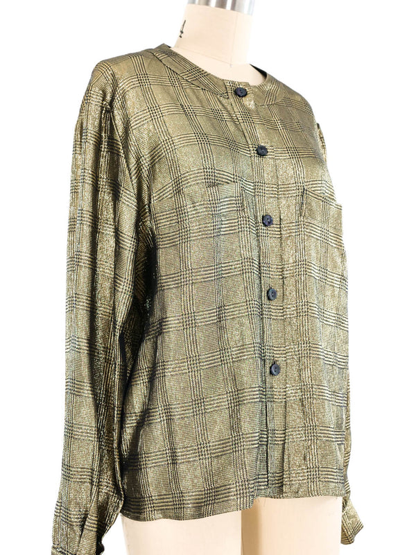 Chloe Metallic Lurex Checkered Blouse Top arcadeshops.com