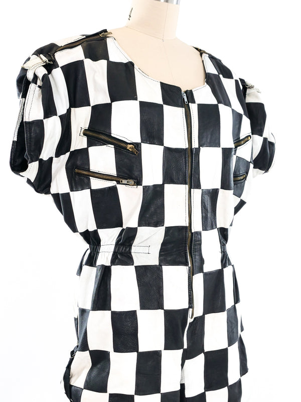 Patchwork Leather Romper Jumpsuit arcadeshops.com