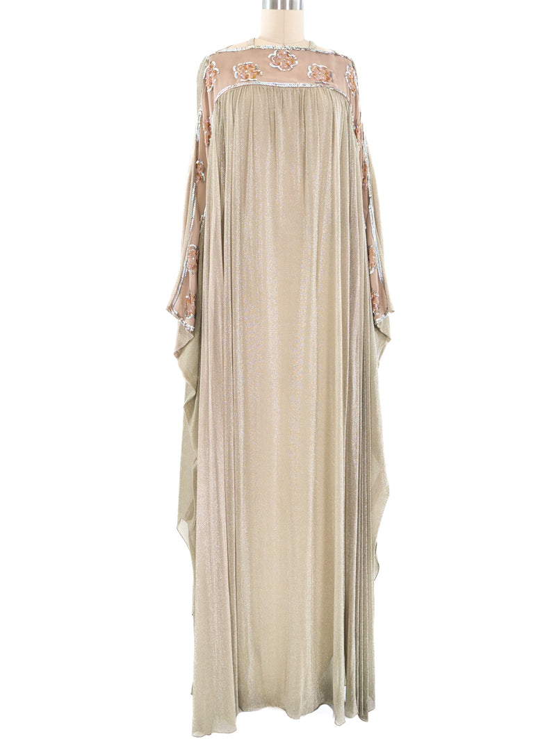 Floral Sequin Accented Metallic Caftan Dress arcadeshops.com