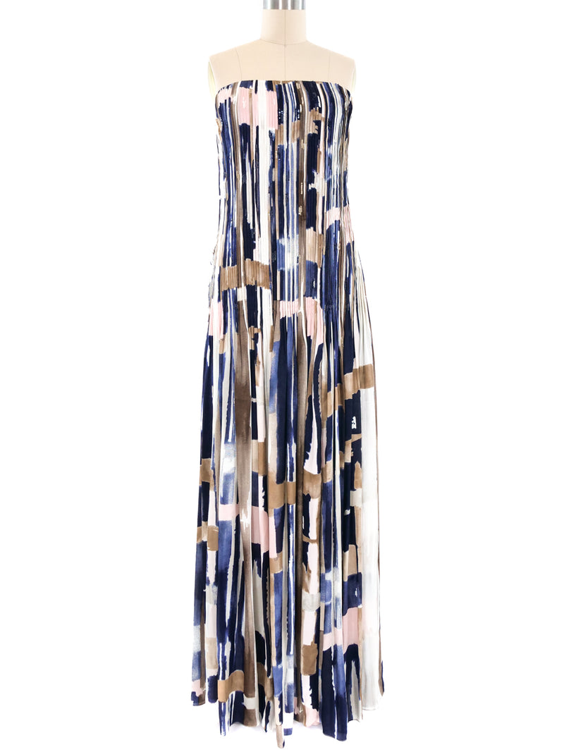 Oscar de la Renta Pleated Abstract Gown Dress arcadeshops.com