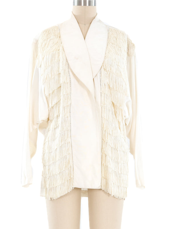 Fringed Trimmed Ivory Jacket Jacket arcadeshops.com