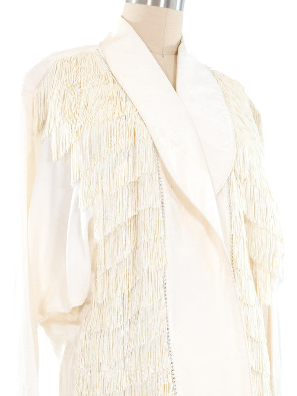 Fringed Trimmed Ivory Jacket Jacket arcadeshops.com