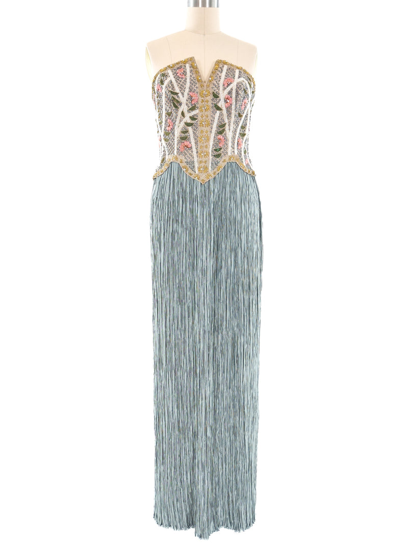 Mary McFadden Beaded Plisse Gown Dress arcadeshops.com