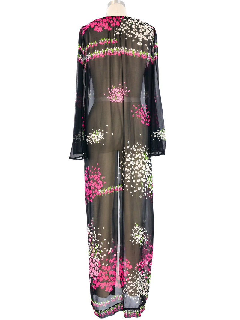 Floral Printed Chiffon Duster Jacket arcadeshops.com