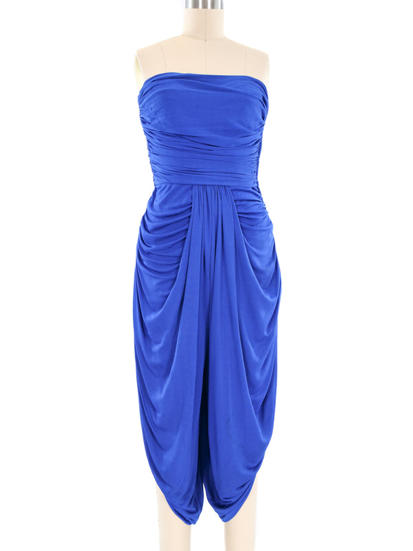 Vicky Tiel Cobalt Ruched Jersey Jumpsuit Jumpsuit arcadeshops.com