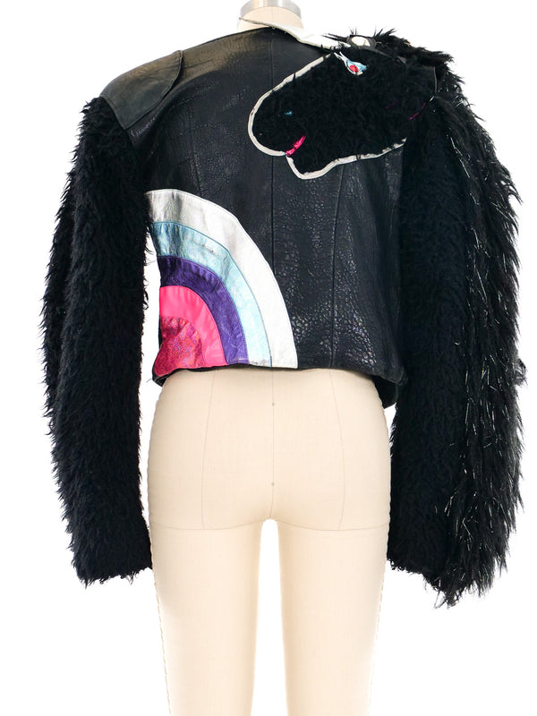 Unicorn Applique Cropped Leather Jacket Jacket arcadeshops.com