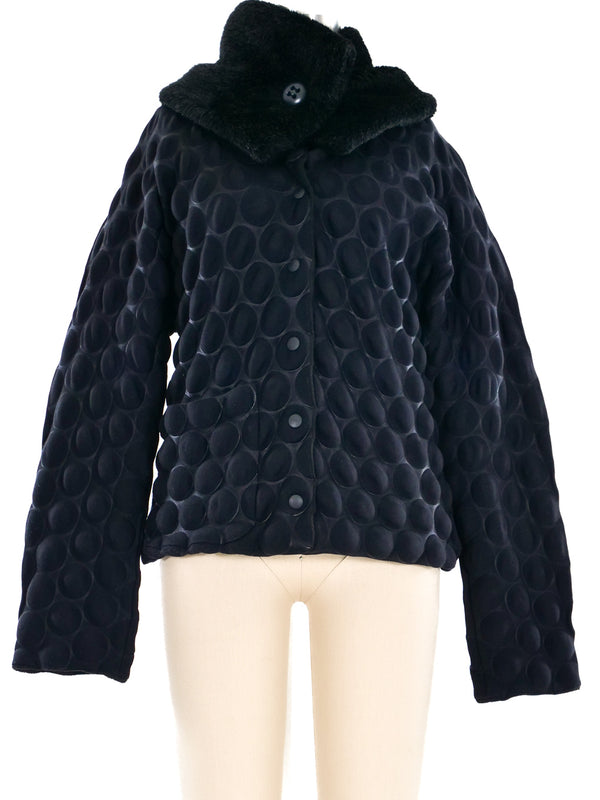 Issey Miyake Faux Fur Trimmed Egg Crate Jacket Jacket arcadeshops.com