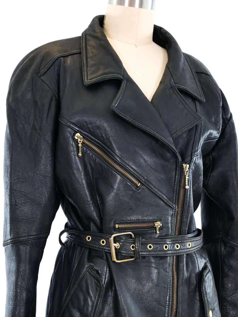 Longline Leather Biker Jacket Jacket arcadeshops.com