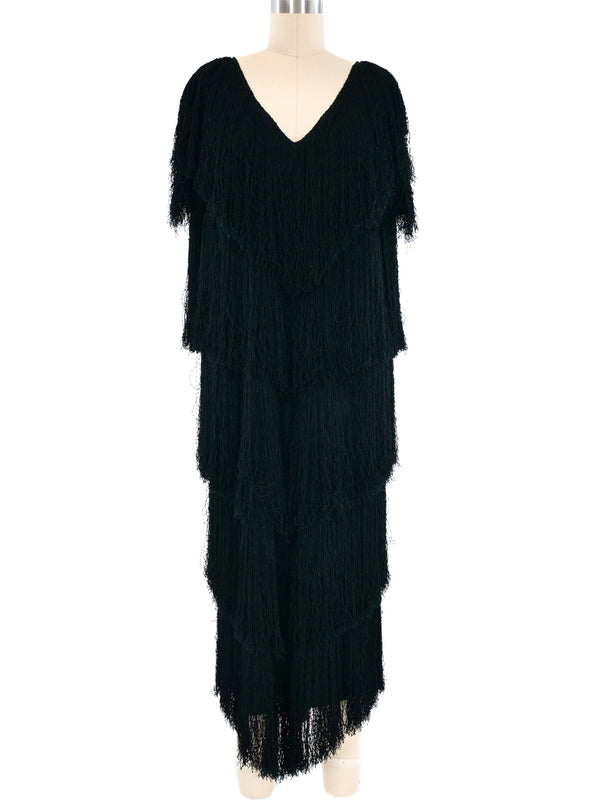 Black Yarn Fringe Midi Dress Dress arcadeshops.com