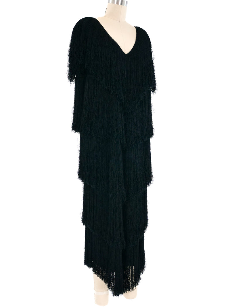 Black Yarn Fringe Midi Dress Dress arcadeshops.com