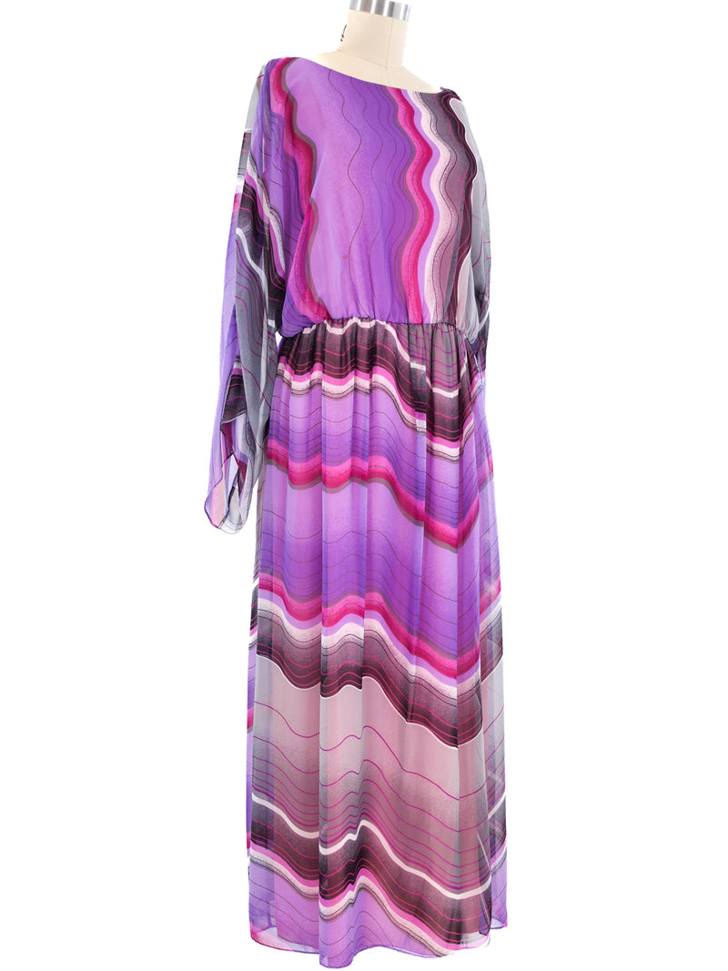 Hanae Mori Stripe Printed Silk Maxi Dress Dress arcadeshops.com