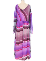 Hanae Mori Stripe Printed Silk Maxi Dress Dress arcadeshops.com