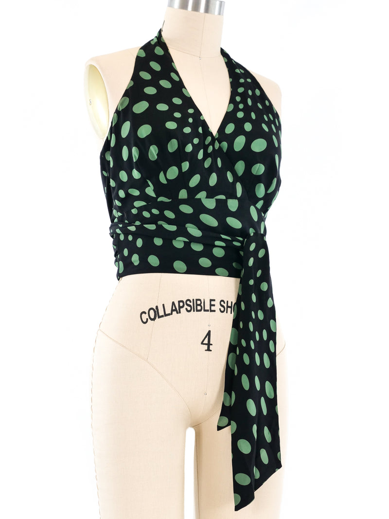 1990's Nicole Miller Silk Polka Dot Wrap Halter Top Top arcadeshops.com