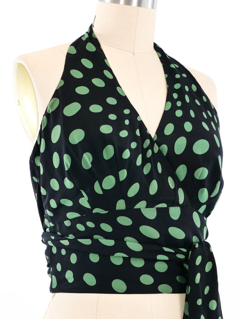 1990's Nicole Miller Silk Polka Dot Wrap Halter Top Top arcadeshops.com