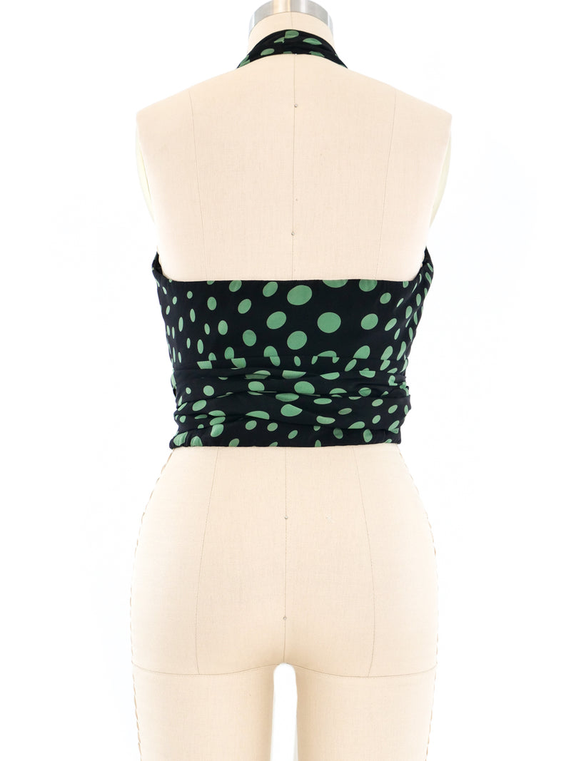 1990's Nicole Miller Silk Polka Dot Wrap Halter Top Top arcadeshops.com