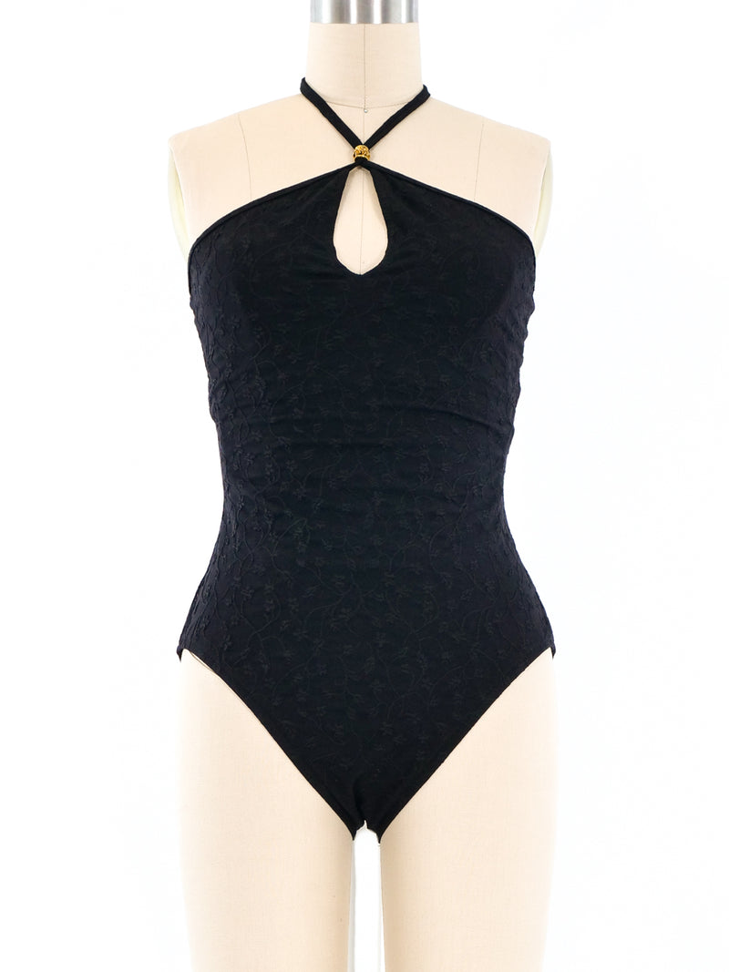 Oscar de la Renta Floral Embroidered Swimsuit Top arcadeshops.com