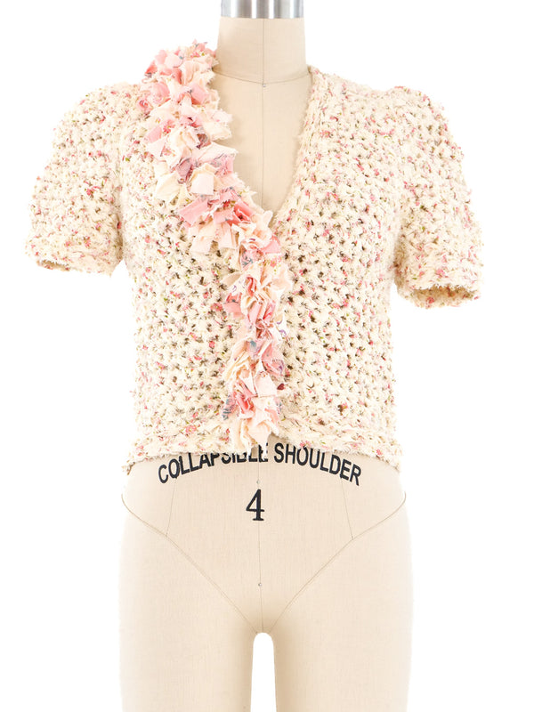 Ribbon Knit Short Sleeve Cardigan Top arcadeshops.com