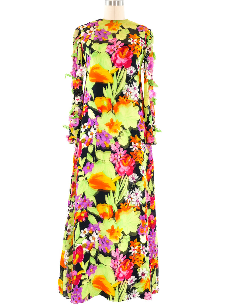 Sequin Accented Floral Printed Chiffon Dress Dress arcadeshops.com