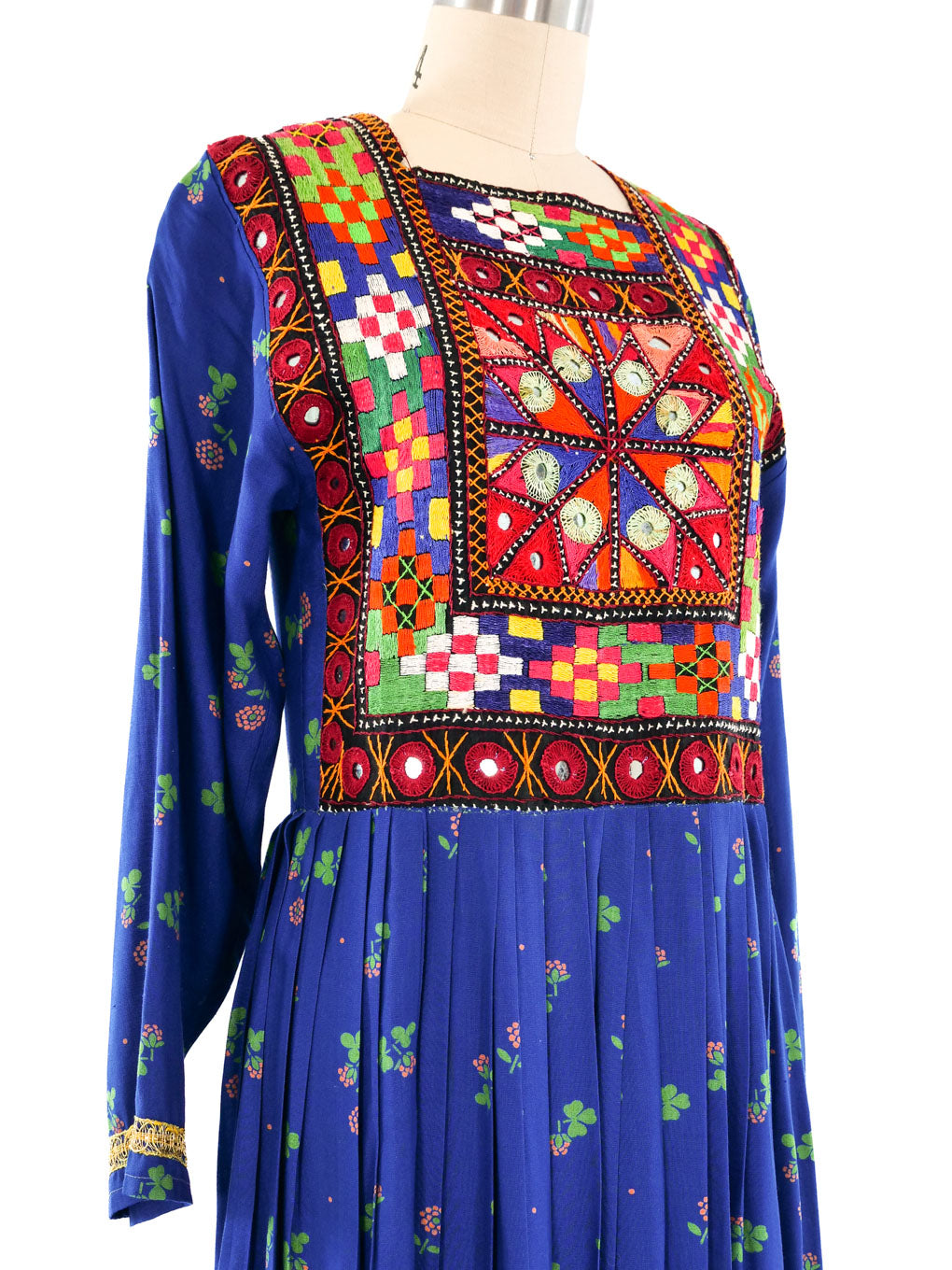 Floral Printed Embroidered Peasant Dress