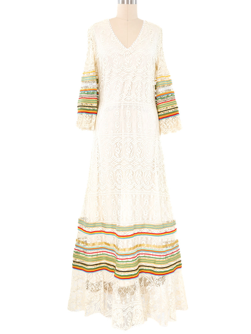 Giorgio di Sant'Angelo Rainbow Trimmed Lace Dress Dress arcadeshops.com