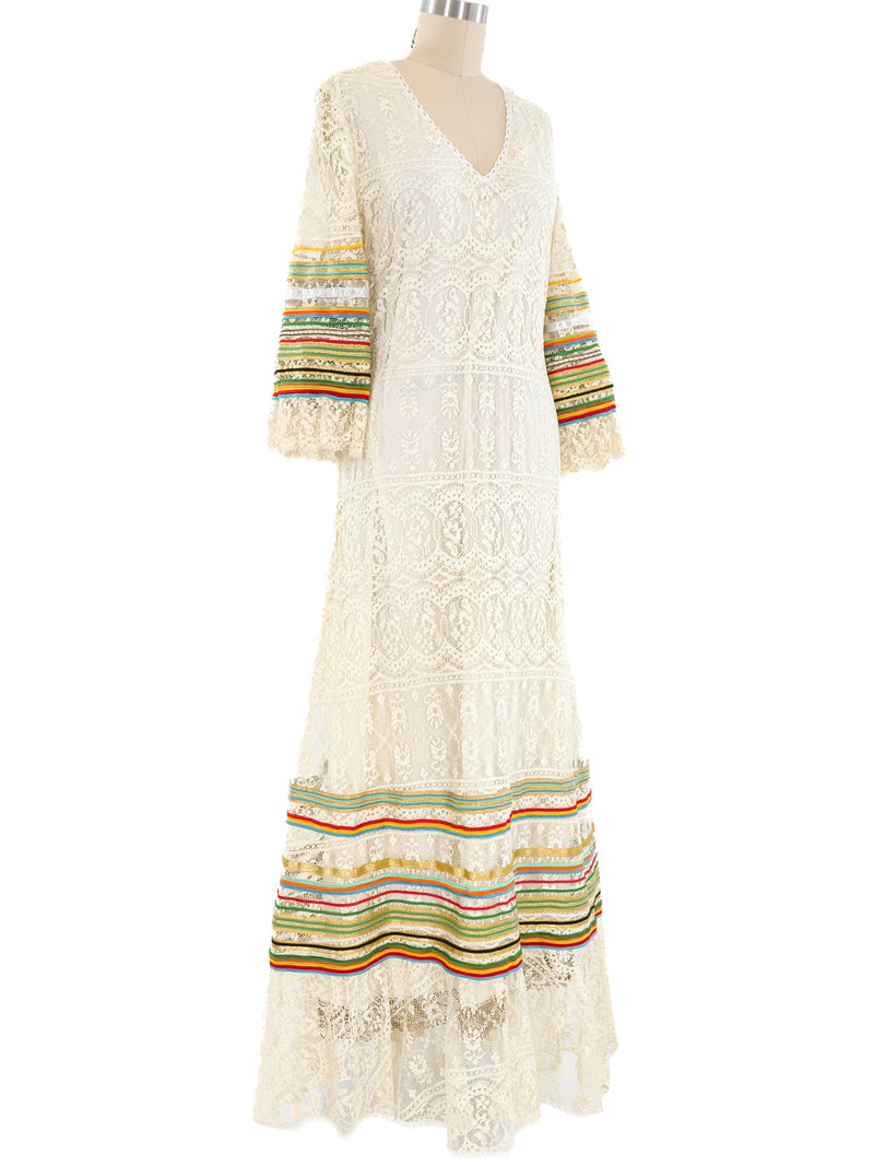 Giorgio di Sant'Angelo Rainbow Trimmed Lace Dress Dress arcadeshops.com