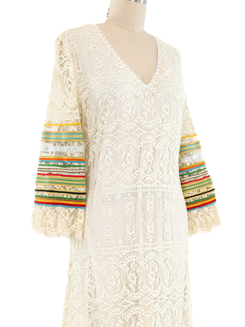 Giorgio di Sant'Angelo Rainbow Trimmed Lace Dress Dress arcadeshops.com