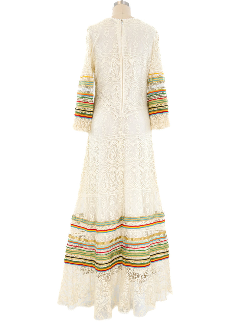 Giorgio di Sant'Angelo Rainbow Trimmed Lace Dress Dress arcadeshops.com