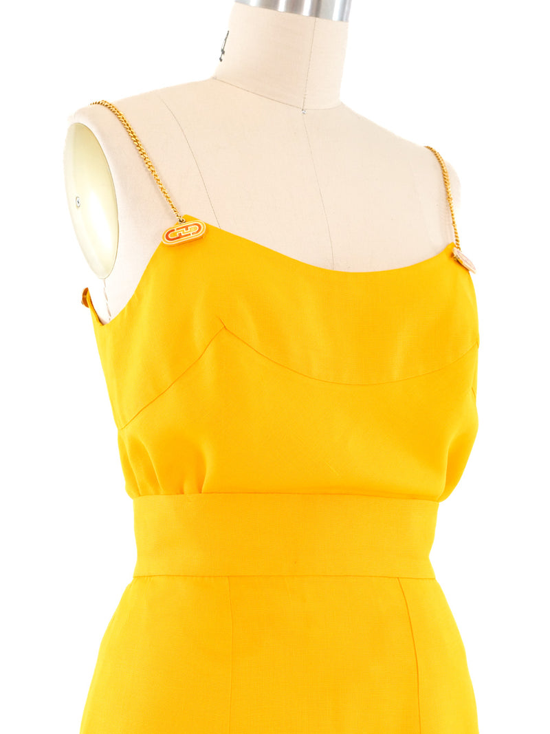 1970's Salvatore Ferragamo Yellow Chain Accented Skirt Ensemble Suit arcadeshops.com