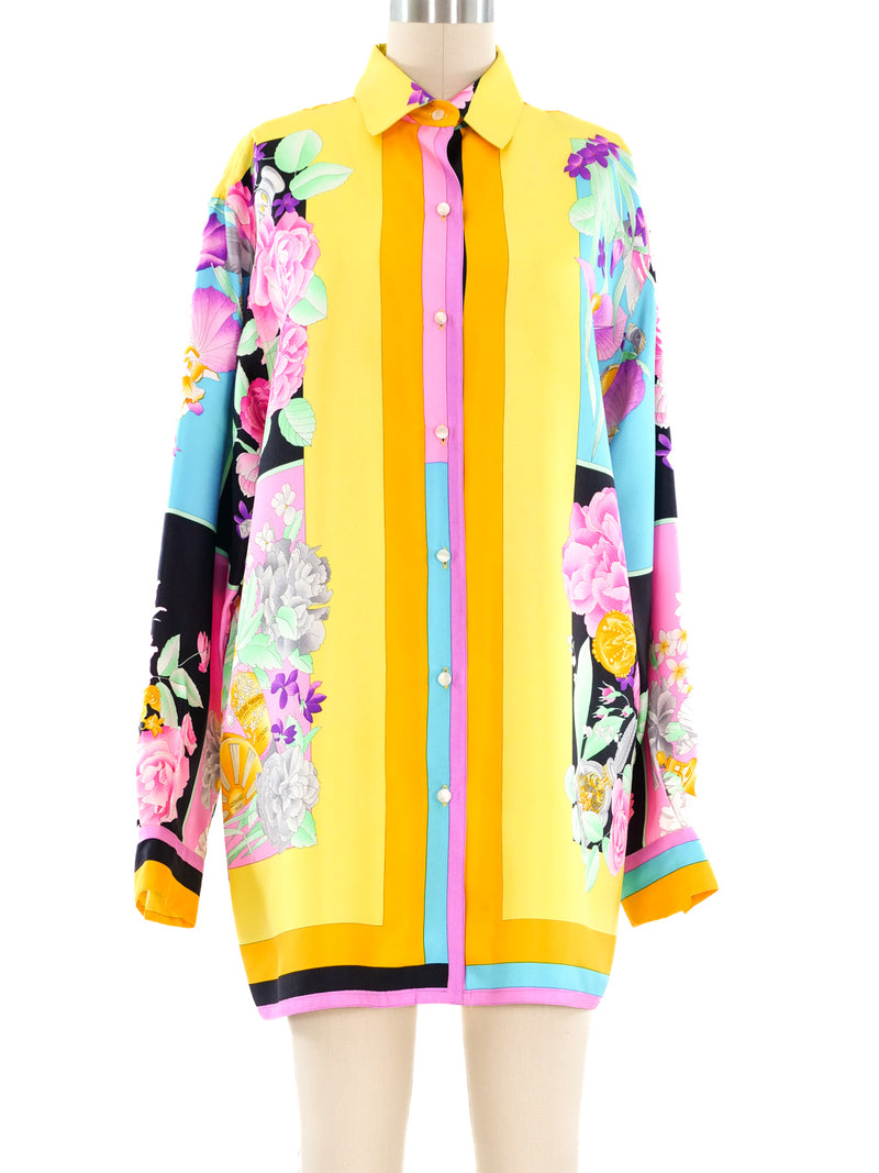 Leonard Paris Floral Printed Silk Blouse Top arcadeshops.com
