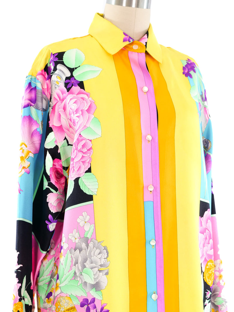 Leonard Paris Floral Printed Silk Blouse Top arcadeshops.com
