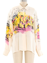 Escada Graffiti Printed Silk Blouse Top arcadeshops.com