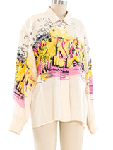 Escada Graffiti Printed Silk Blouse Top arcadeshops.com